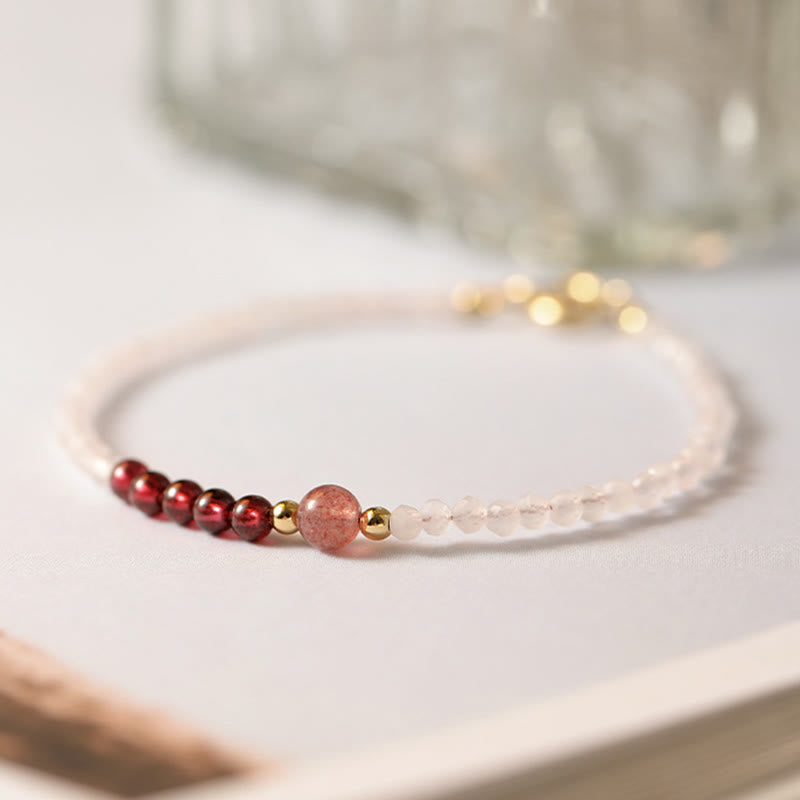 KarmaRipple's 2mm Rose Quartz Garnet Strawberry Quartz Ultra-Thin Beadwork Balancing Energy Bracelet p4