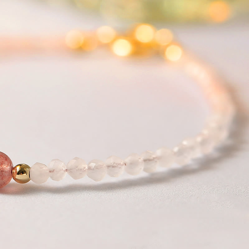 KarmaRipple's 2mm Rose Quartz Garnet Strawberry Quartz Ultra-Thin Beadwork Balancing Energy Bracelet p11