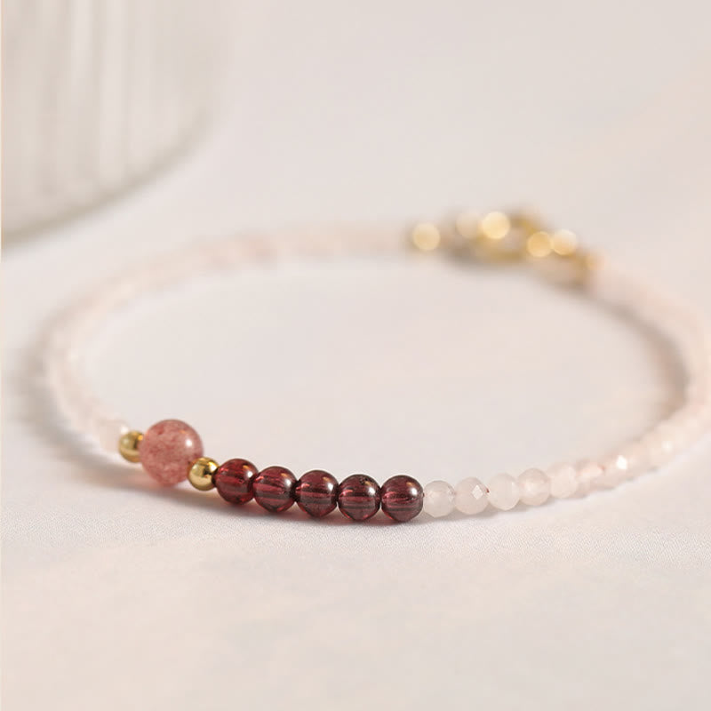 KarmaRipple's 2mm Rose Quartz Garnet Strawberry Quartz Ultra-Thin Beadwork Balancing Energy Bracelet p9
