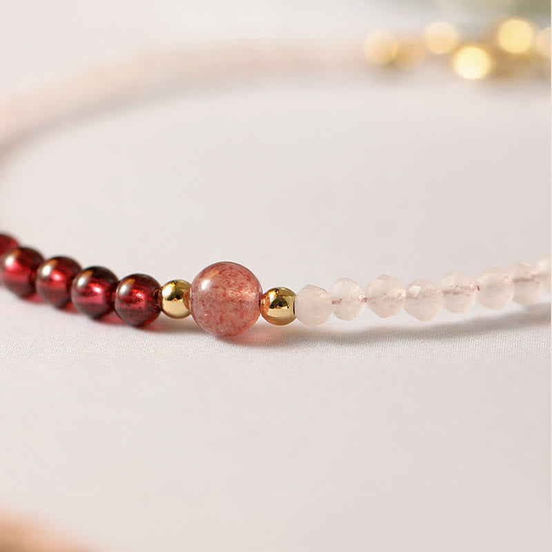 KarmaRipple's 2mm Rose Quartz Garnet Strawberry Quartz Ultra-Thin Beadwork Balancing Energy Bracelet p10