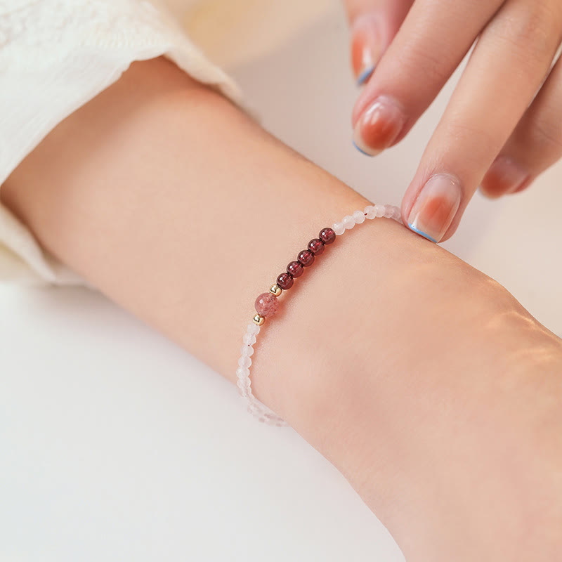 KarmaRipple's 2mm Rose Quartz Garnet Strawberry Quartz Ultra-Thin Beadwork Balancing Energy Bracelet p5