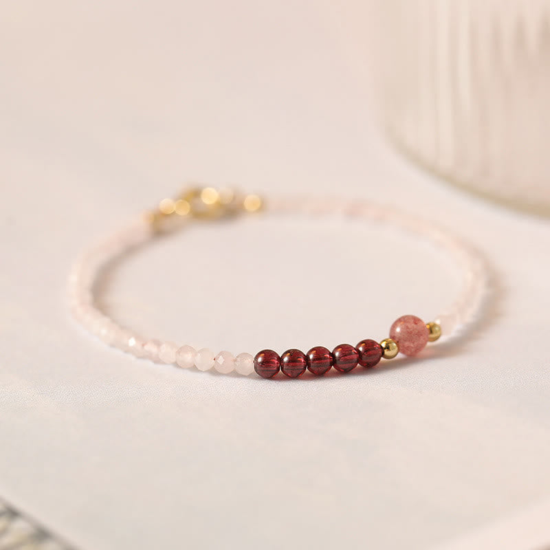KarmaRipple's 2mm Rose Quartz Garnet Strawberry Quartz Ultra-Thin Beadwork Balancing Energy Bracelet p8