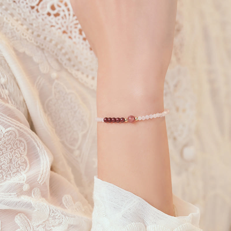 KarmaRipple's 2mm Rose Quartz Garnet Strawberry Quartz Ultra-Thin Beadwork Balancing Energy Bracelet p7