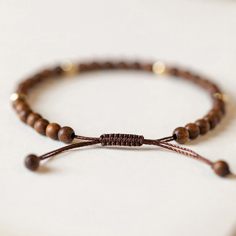 KarmaRipple's 4mm Ultra-thin Sandalwood 14K Gold Plated Bronze Beadwork Protection Bracelet p3