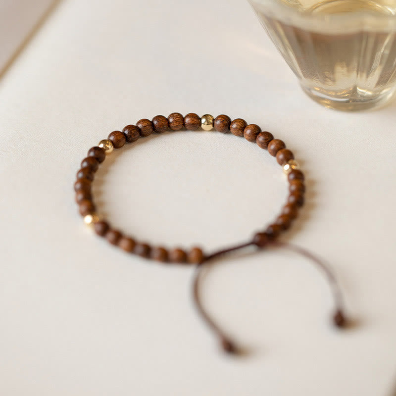 KarmaRipple's 4mm Ultra-thin Sandalwood 14K Gold Plated Bronze Beadwork Protection Bracelet p2