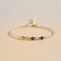 KarmaRipple's 2.5mm Ultra-thin Citrine Tourmaline 14K Gold Filled Bronze Beadwork Prosperity Bracelet