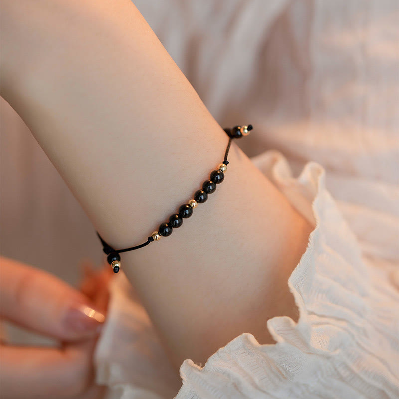 KarmaRipple's Smoky Quartz Black Obsidian Ultra-thin Beadwork Success Bracelet p15
