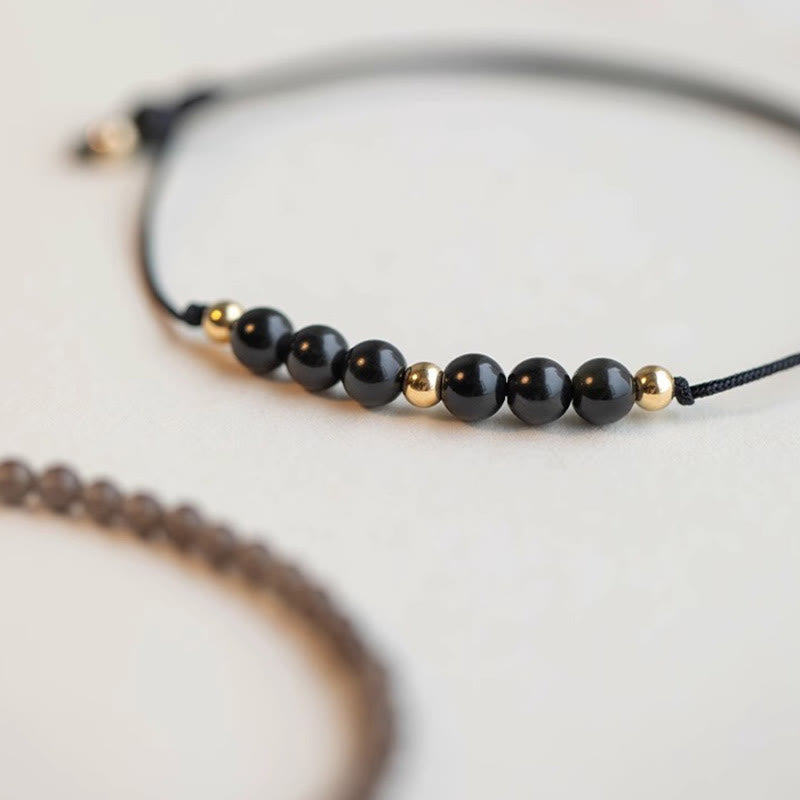 KarmaRipple's Smoky Quartz Black Obsidian Ultra-thin Beadwork Success Bracelet p7