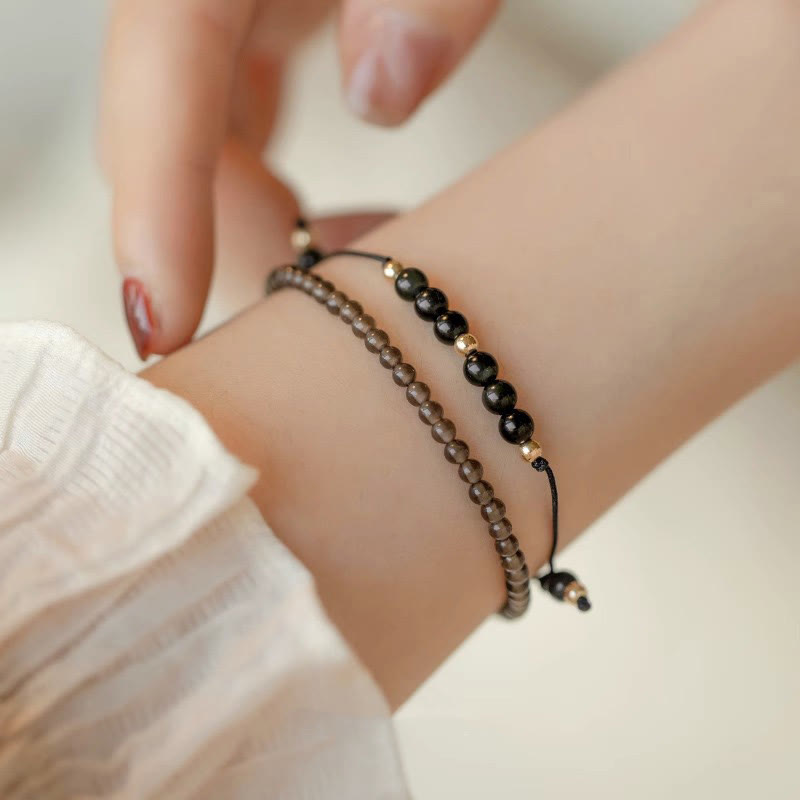 KarmaRipple's Smoky Quartz Black Obsidian Ultra-thin Beadwork Success Bracelet p5