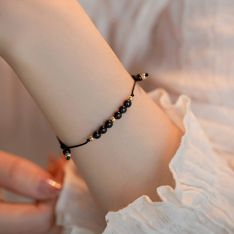 KarmaRipple's Smoky Quartz Black Obsidian Ultra-thin Beadwork Success Bracelet p9