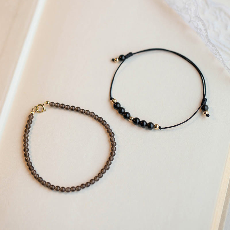 KarmaRipple's Smoky Quartz Black Obsidian Ultra-thin Beadwork Success Bracelet p3