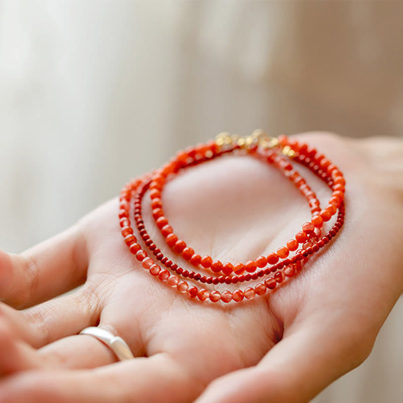 KarmaRipple's Authentic Cherry Persimmon Red Agate Ultra-thin Beadwork Confidence Bracelet p20
