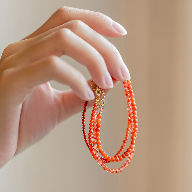 KarmaRipple's Authentic Cherry Persimmon Red Agate Ultra-thin Beadwork Confidence Bracelet p21