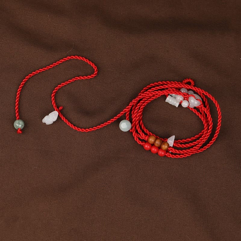 KarmaRipple's Chinese Zodiac Peach Wood Blessing Red String Belly Chain p2