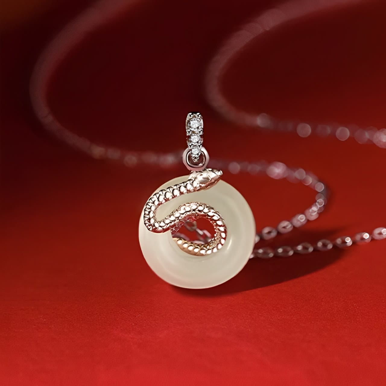 KarmaRipple's Authentic Hetian Jade Peace Buckle 925 Sterling Silver Year Of The Snake Fortune Pendant Necklace p13