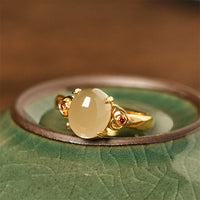KarmaRipple's Authentic Hetian Jade Egg Heart-shaped Bronze Fortune Open Ring