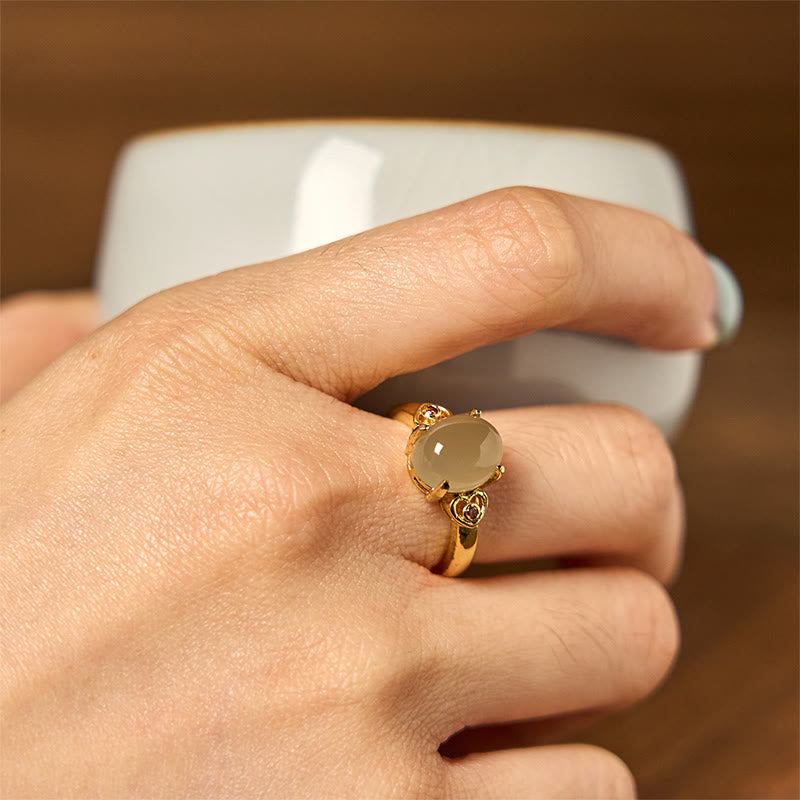 KarmaRipple's Authentic Hetian Jade Egg Heart-shaped Bronze Fortune Open Ring p3