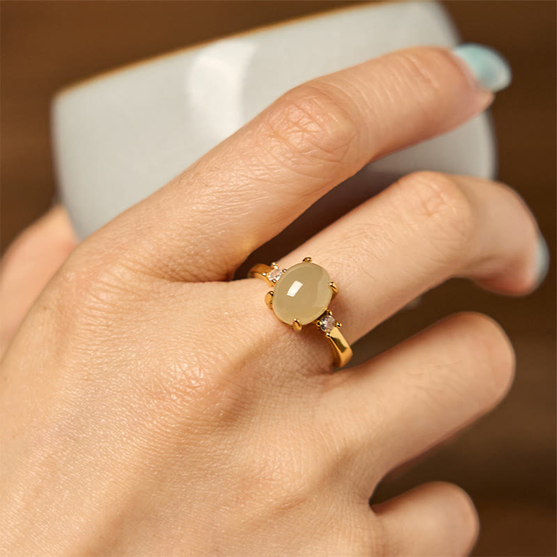 KarmaRipple's Authentic Hetian Jade Zirconia Egg Bronze Prosperity Ring p4