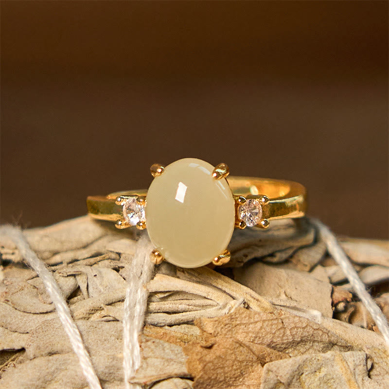 KarmaRipple's Authentic Hetian Jade Zirconia Egg Bronze Prosperity Ring p7