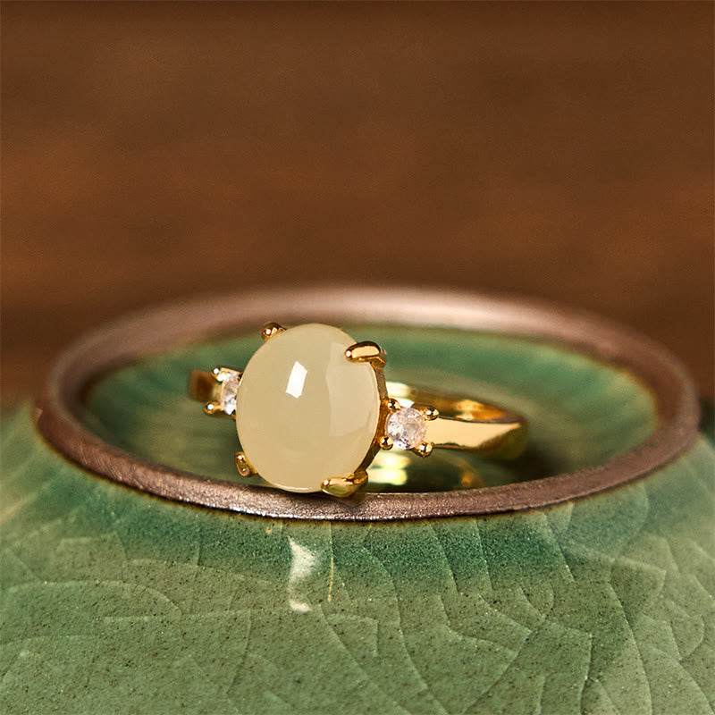 KarmaRipple's Authentic Hetian Jade Zirconia Egg Bronze Prosperity Ring p2