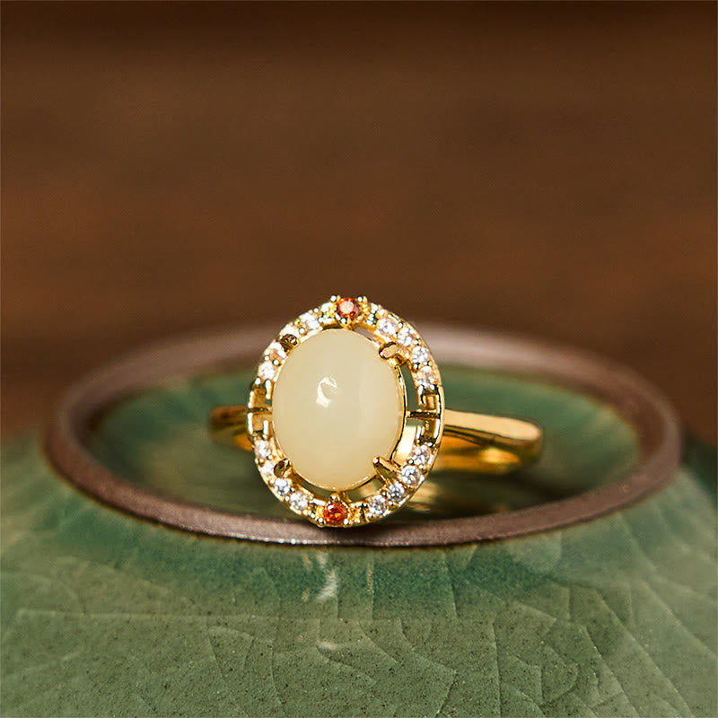 KarmaRipple's Authentic Hetian Jade Zirconia Egg Bronze Open Fortune Ring p1