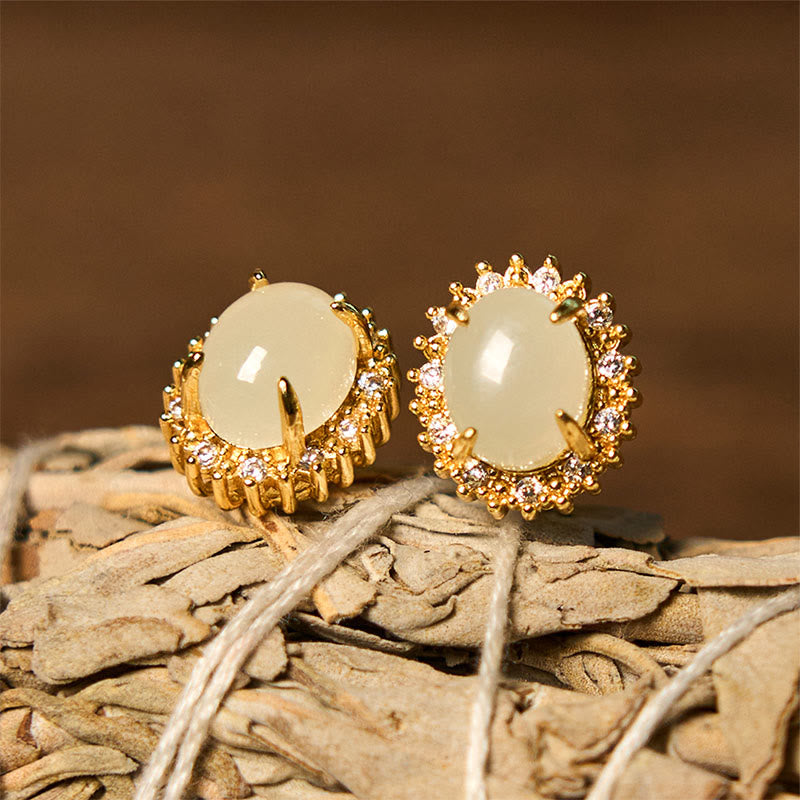 KarmaRipple's Authentic Hetian Jade Egg Bronze Prosperity Earrings p1