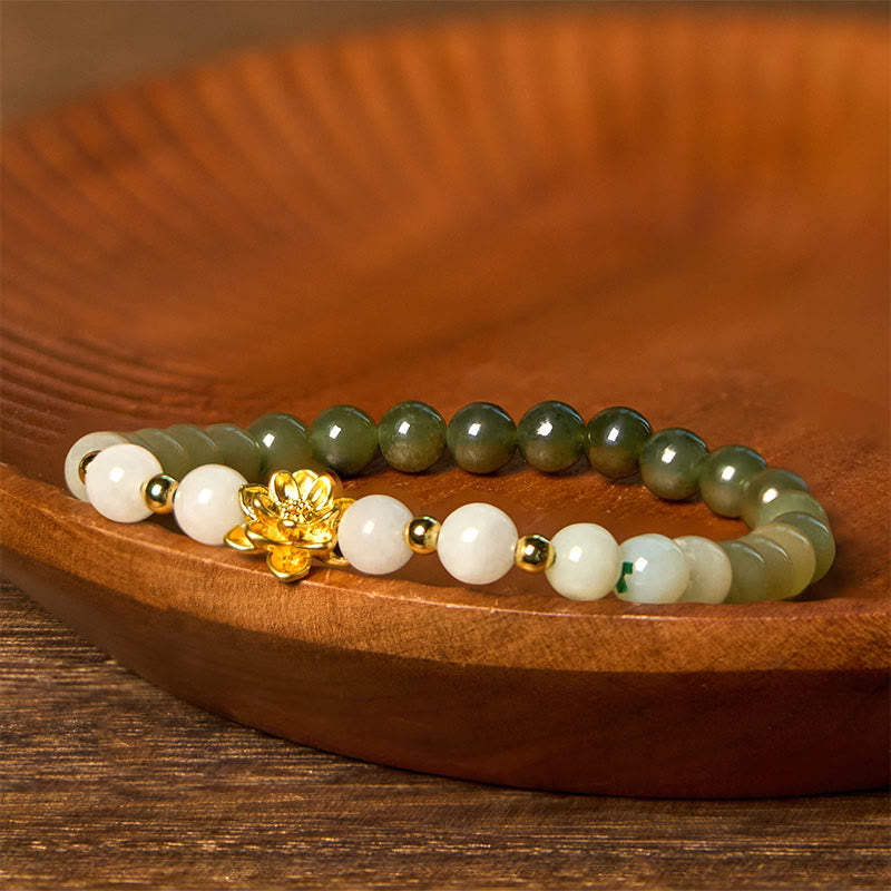 KarmaRipple's Authentic Hetian Jade Gradient Lotus Abundance Bracelet p2