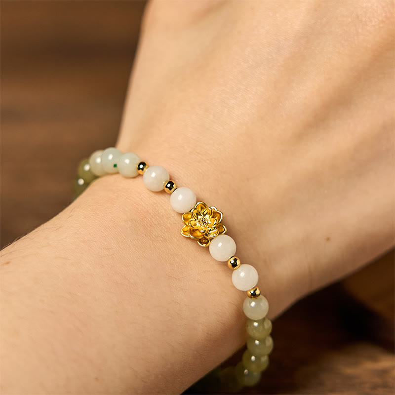 KarmaRipple's Authentic Hetian Jade Gradient Lotus Abundance Bracelet p7