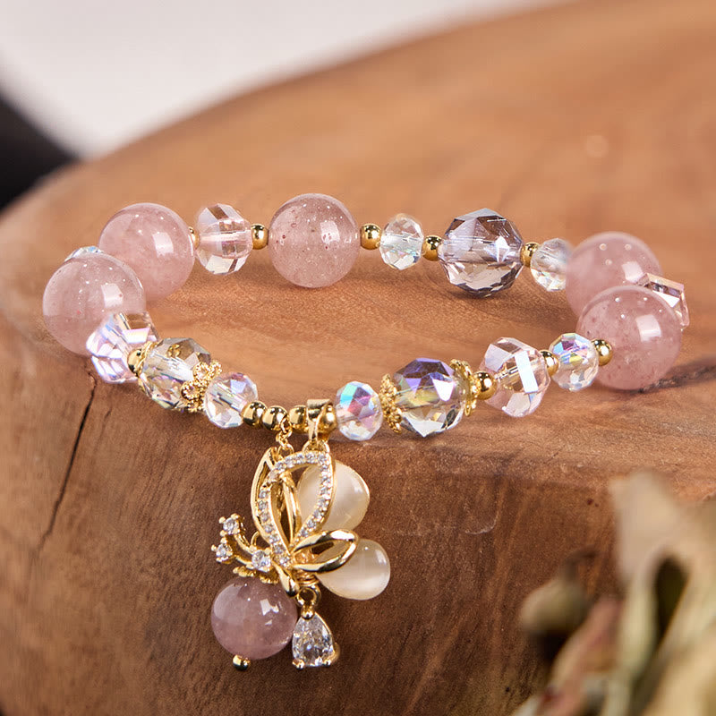 KarmaRipple's Authentic Strawberry Quartz Butterfly Balancing Bracelet p1