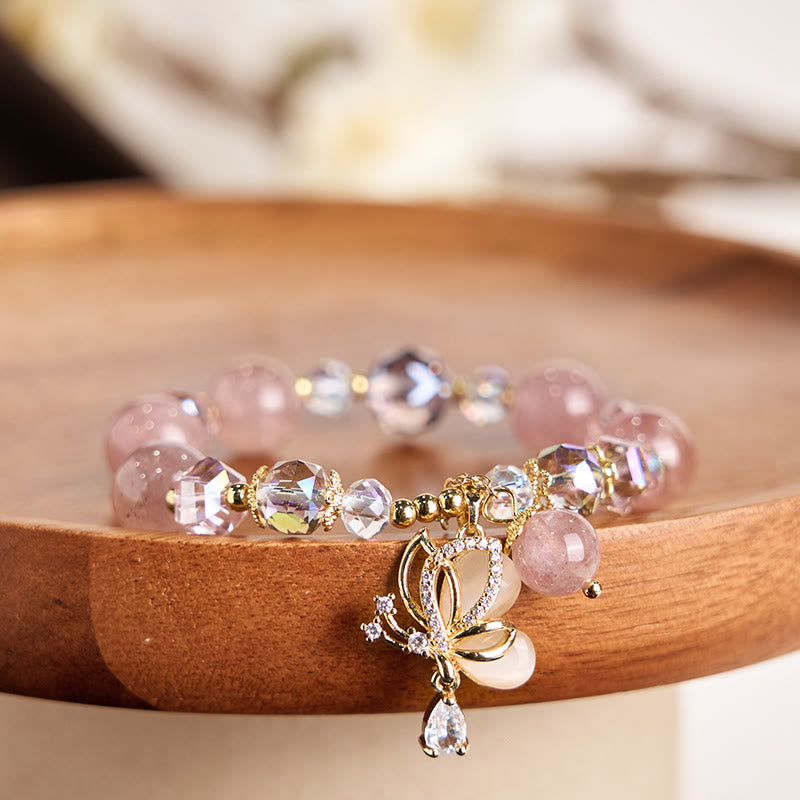 KarmaRipple's Authentic Strawberry Quartz Butterfly Balancing Bracelet p6
