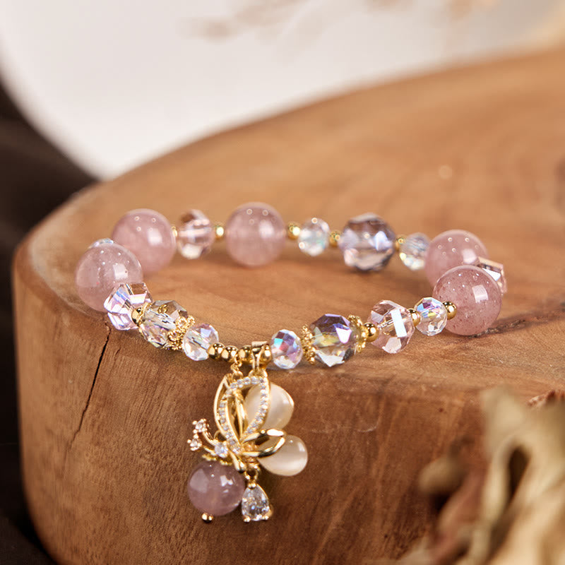 KarmaRipple's Authentic Strawberry Quartz Butterfly Balancing Bracelet p3