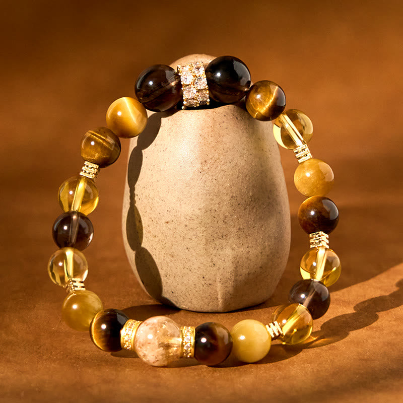 KarmaRipple's Citrine Topaz Smoky Quartz Tiger Eye Happiness Bracelet p2
