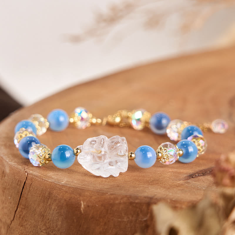 KarmaRipple's Authentic Blue Candy Agate Ivory Gemstone Nine Tailed Fox Balance Bracelet p2