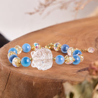 KarmaRipple's Authentic Blue Candy Agate Ivory Gemstone Nine Tailed Fox Balance Bracelet