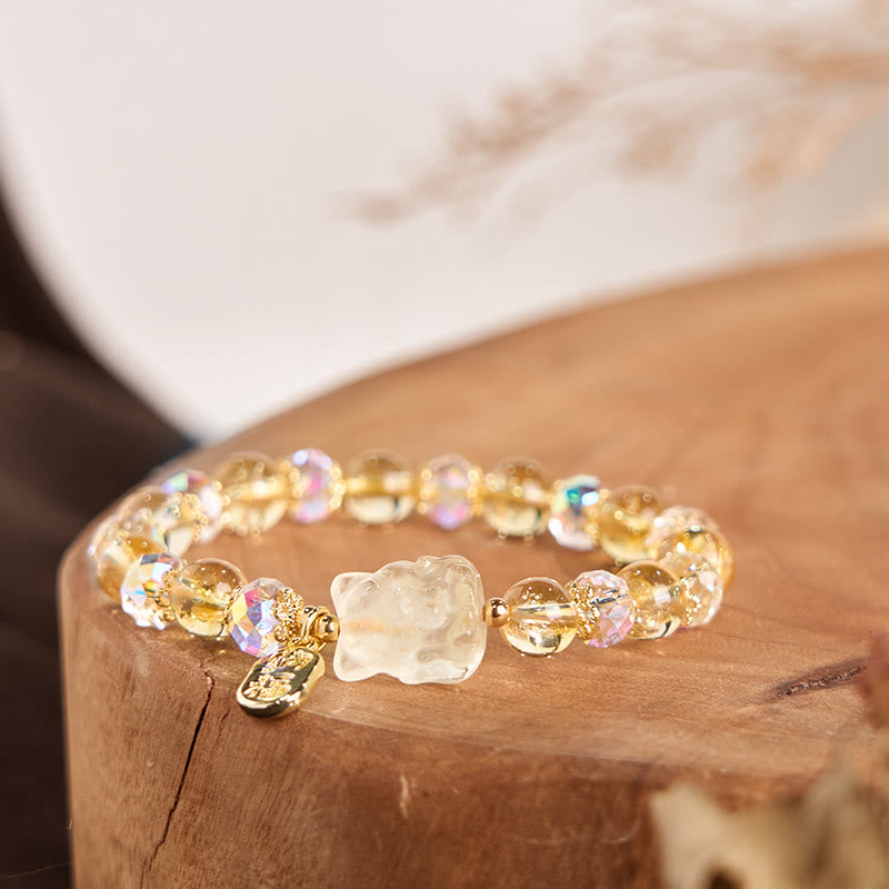 KarmaRipple's Authentic Citrine Ivory Gemstone Nine Tailed Fox Attracting Wealth Talisman Energy Bracelet p2
