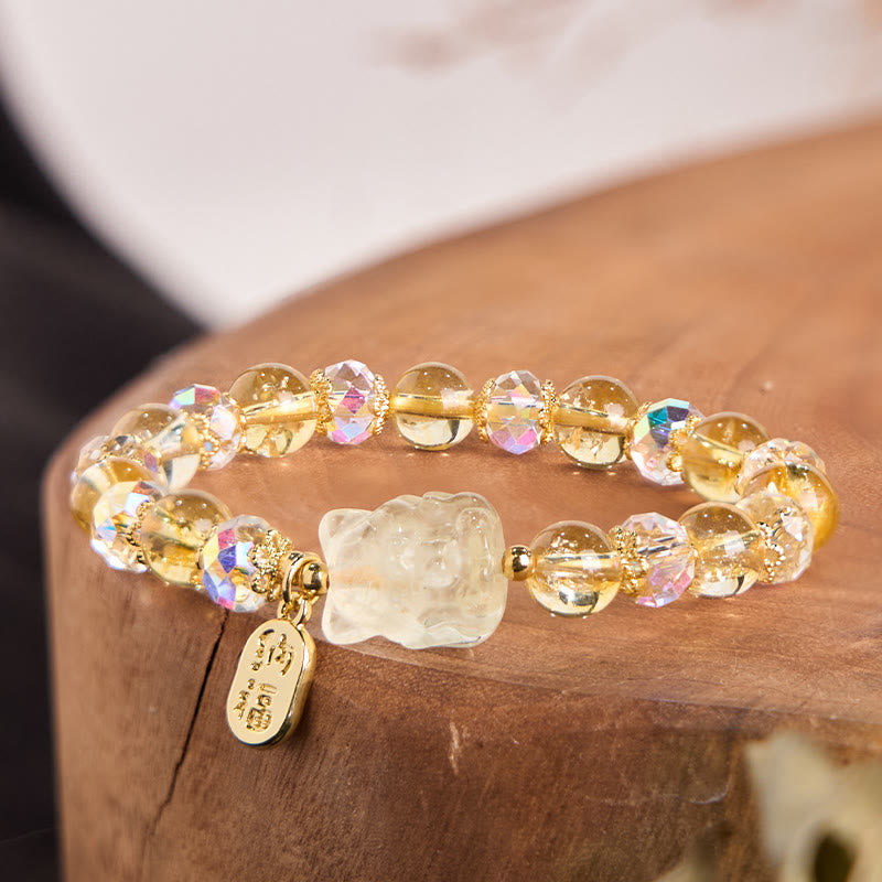 KarmaRipple's Authentic Citrine Ivory Gemstone Nine Tailed Fox Attracting Wealth Talisman Energy Bracelet p1