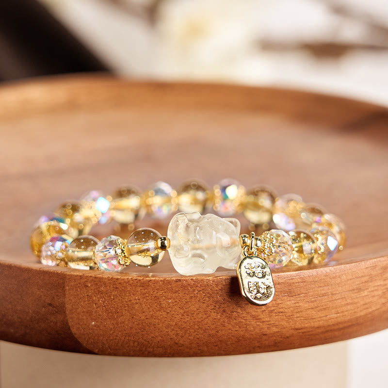 KarmaRipple's Authentic Citrine Ivory Gemstone Nine Tailed Fox Attracting Wealth Talisman Energy Bracelet p3