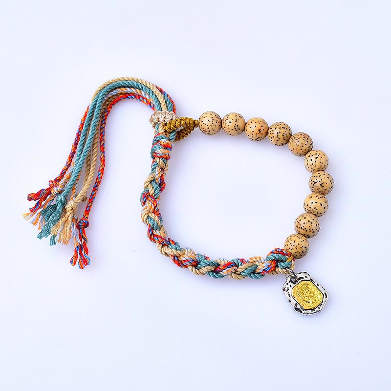KarmaRipple's Tibetan Colored Rope Bodhi Seed Zakiram Goddess Of Wealth Adjustable Protection Bracelet p5