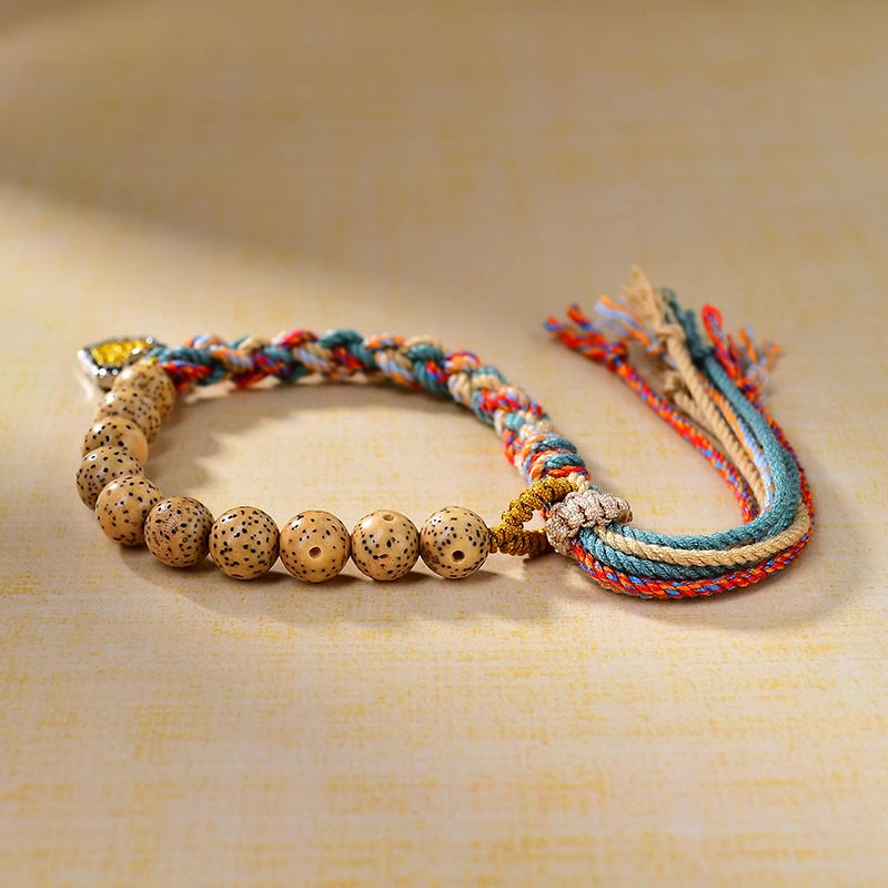 KarmaRipple's Tibetan Colored Rope Bodhi Seed Zakiram Goddess Of Wealth Adjustable Protection Bracelet p2