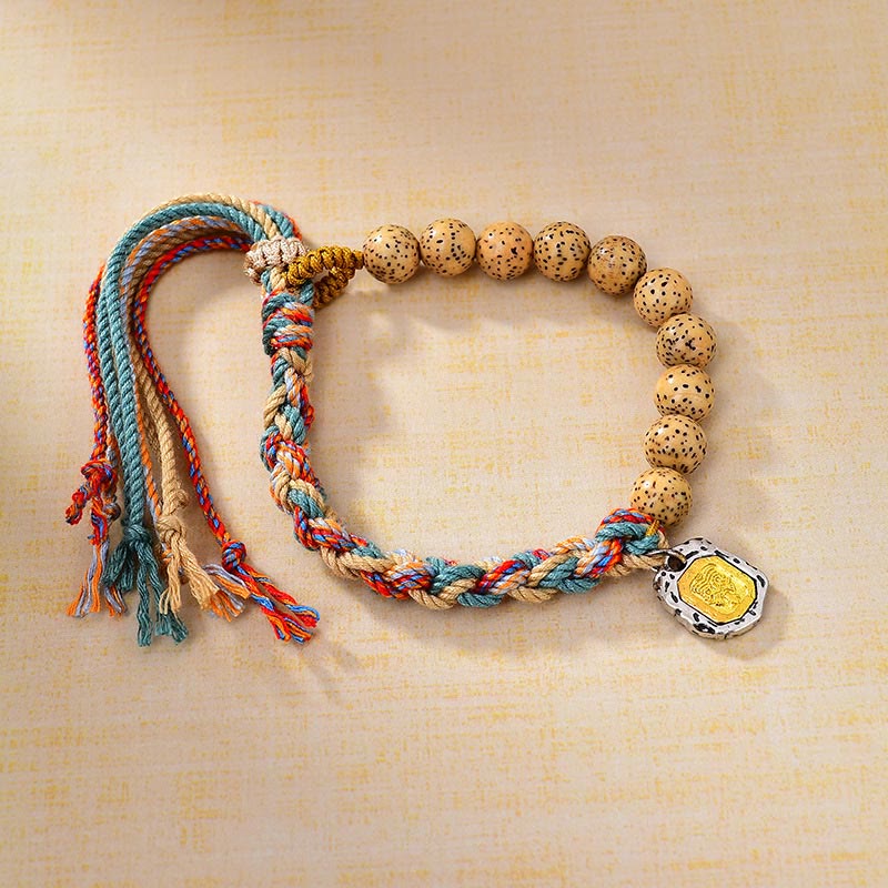 KarmaRipple's Tibetan Colored Rope Bodhi Seed Zakiram Goddess Of Wealth Adjustable Protection Bracelet p1