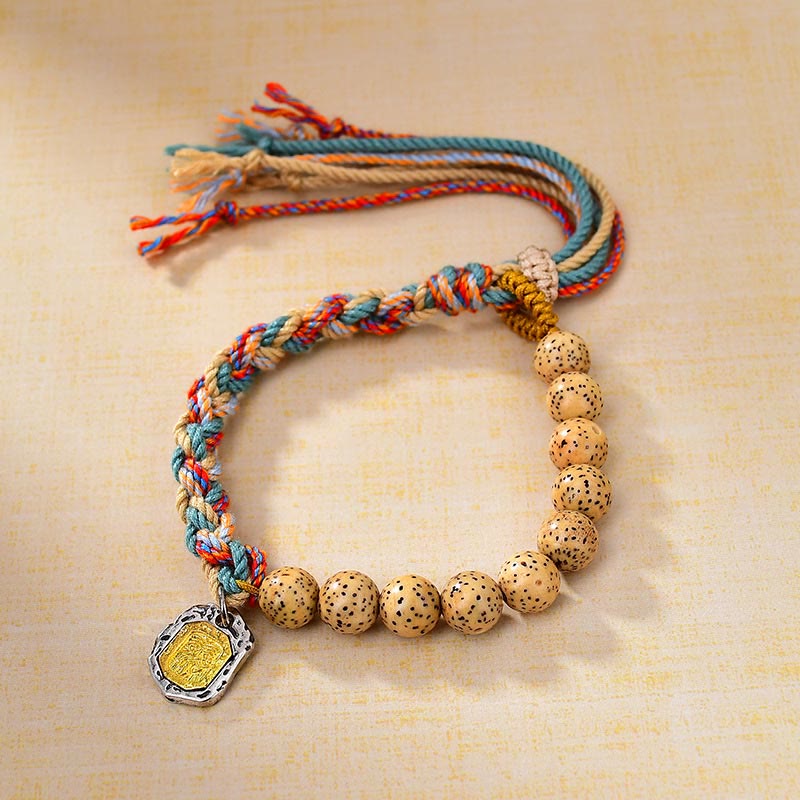 KarmaRipple's Tibetan Colored Rope Bodhi Seed Zakiram Goddess Of Wealth Adjustable Protection Bracelet p4