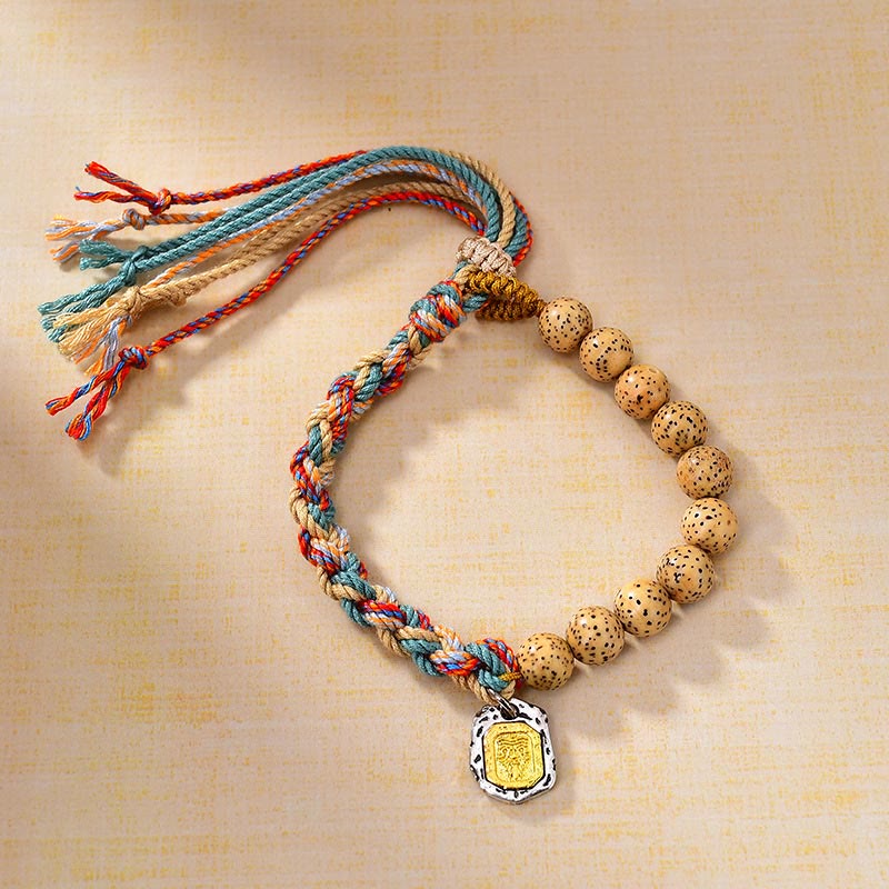 KarmaRipple's Tibetan Colored Rope Bodhi Seed Zakiram Goddess Of Wealth Adjustable Protection Bracelet p3