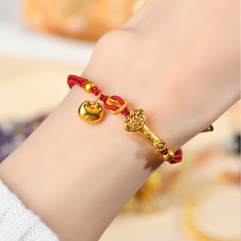 KarmaRipple's Red String Fu Character Ingot Ruyi Stick Fortune Woven Bracelet p5