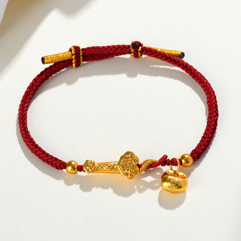 KarmaRipple's Red String Fu Character Ingot Ruyi Stick Fortune Woven Bracelet p3