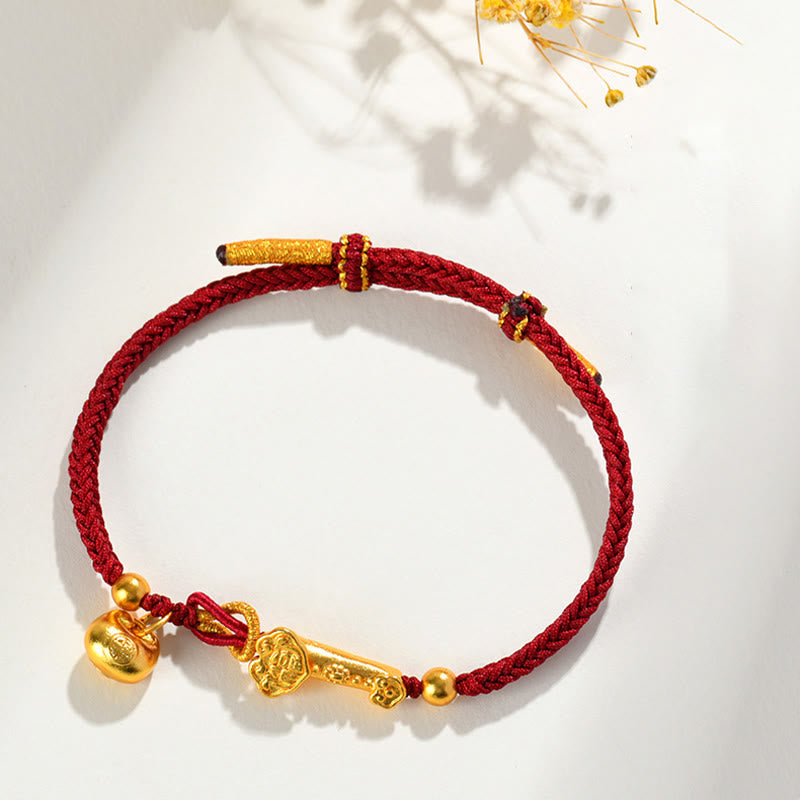 KarmaRipple's Red String Fu Character Ingot Ruyi Stick Fortune Woven Bracelet p2