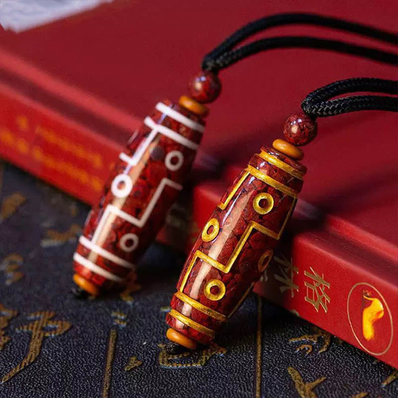 KarmaRipple's Cinnabar Nine-eye Dzi Bead Blessing Pendant Necklace p5