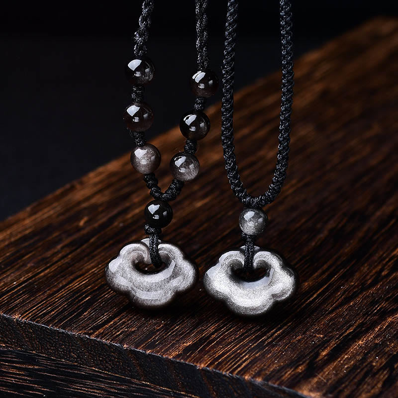 KarmaRipple's Authentic Silver Sheen Obsidian Auspicious Clouds Protection Soothing Pendant Necklace p9