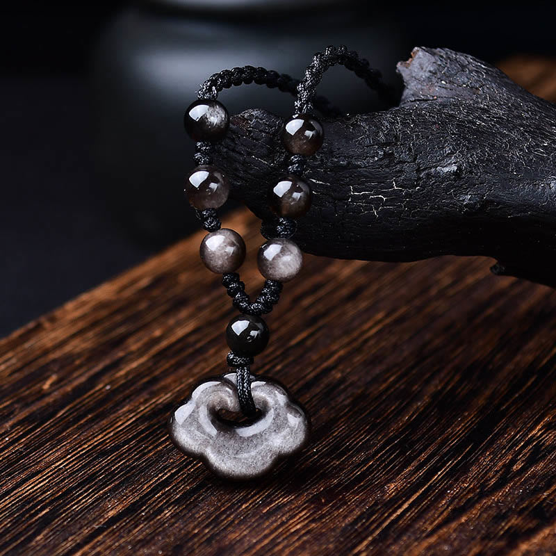 KarmaRipple's Authentic Silver Sheen Obsidian Auspicious Clouds Protection Soothing Pendant Necklace p10