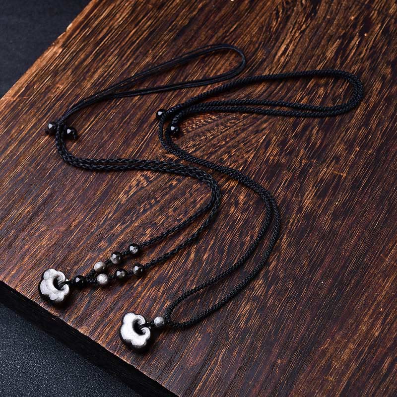KarmaRipple's Authentic Silver Sheen Obsidian Auspicious Clouds Protection Soothing Pendant Necklace p8