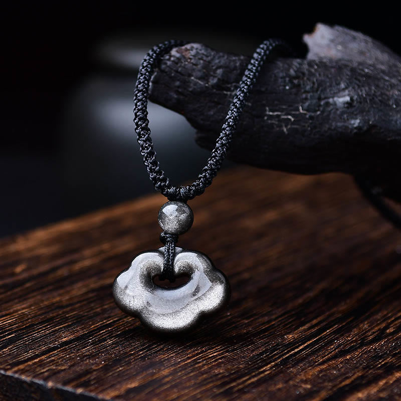 KarmaRipple's Authentic Silver Sheen Obsidian Auspicious Clouds Protection Soothing Pendant Necklace p11